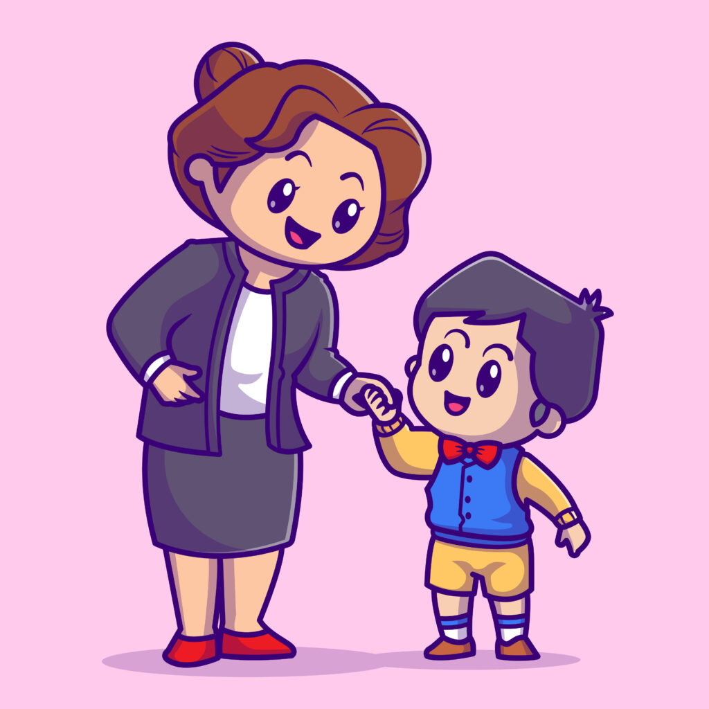 Cute Mother With Son Cartoon Vector Icon Illustration. People Family Icon Concept Isolated Premium Vector. Flat Cartoon Style
